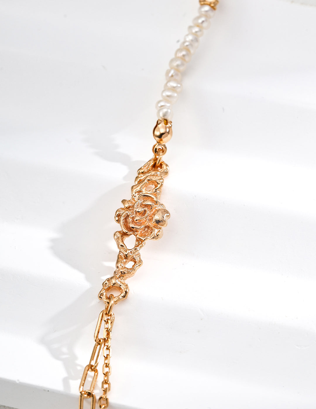 Armband & Halskette mit Naturperlen - 925er Silber, Antik-Gold