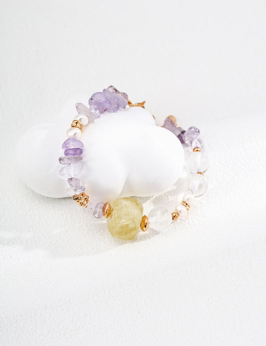 Armband mit Amethyst, Bergkristall & gelbem Kristall - verstellbar