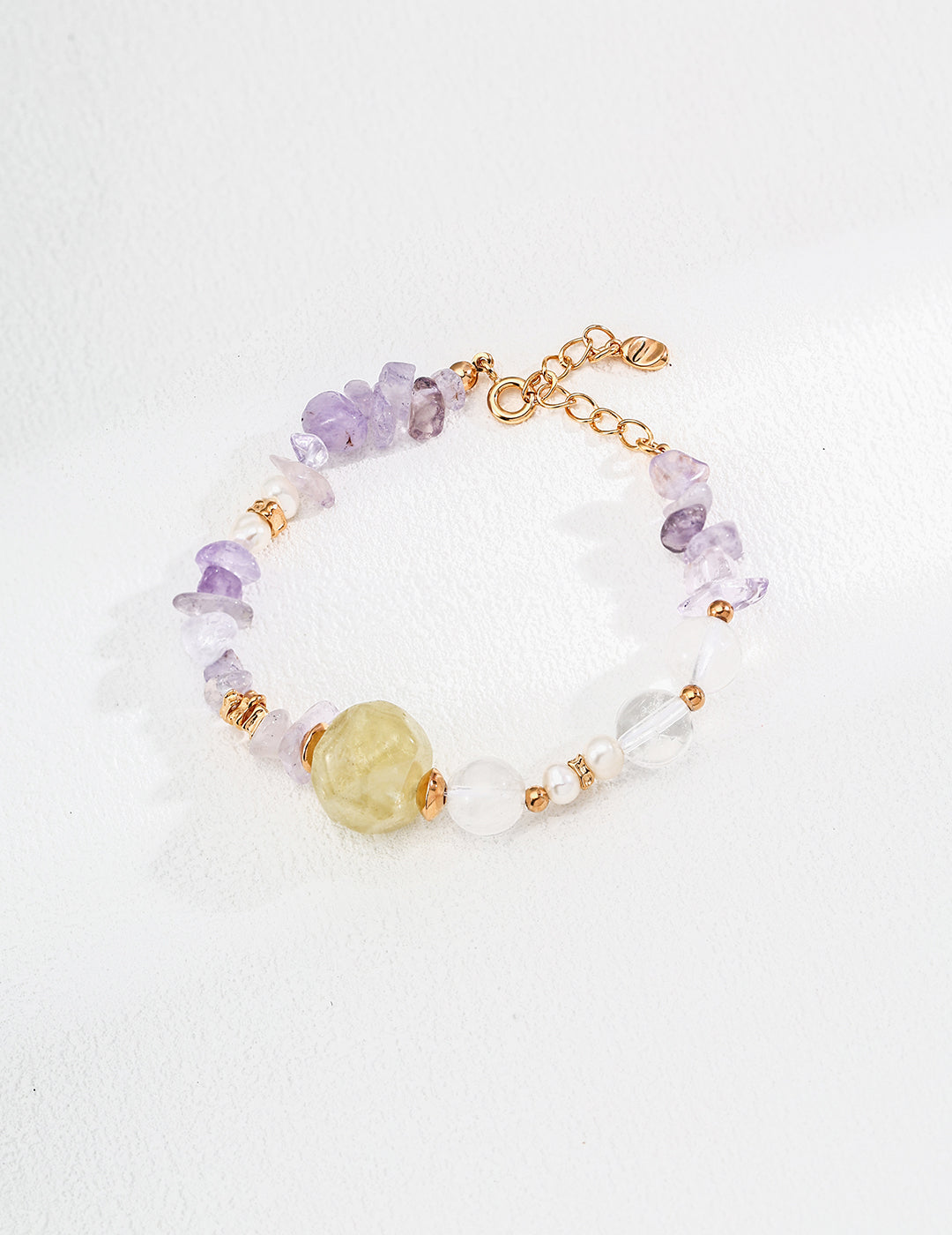Armband mit Amethyst, Bergkristall & gelbem Kristall - verstellbar