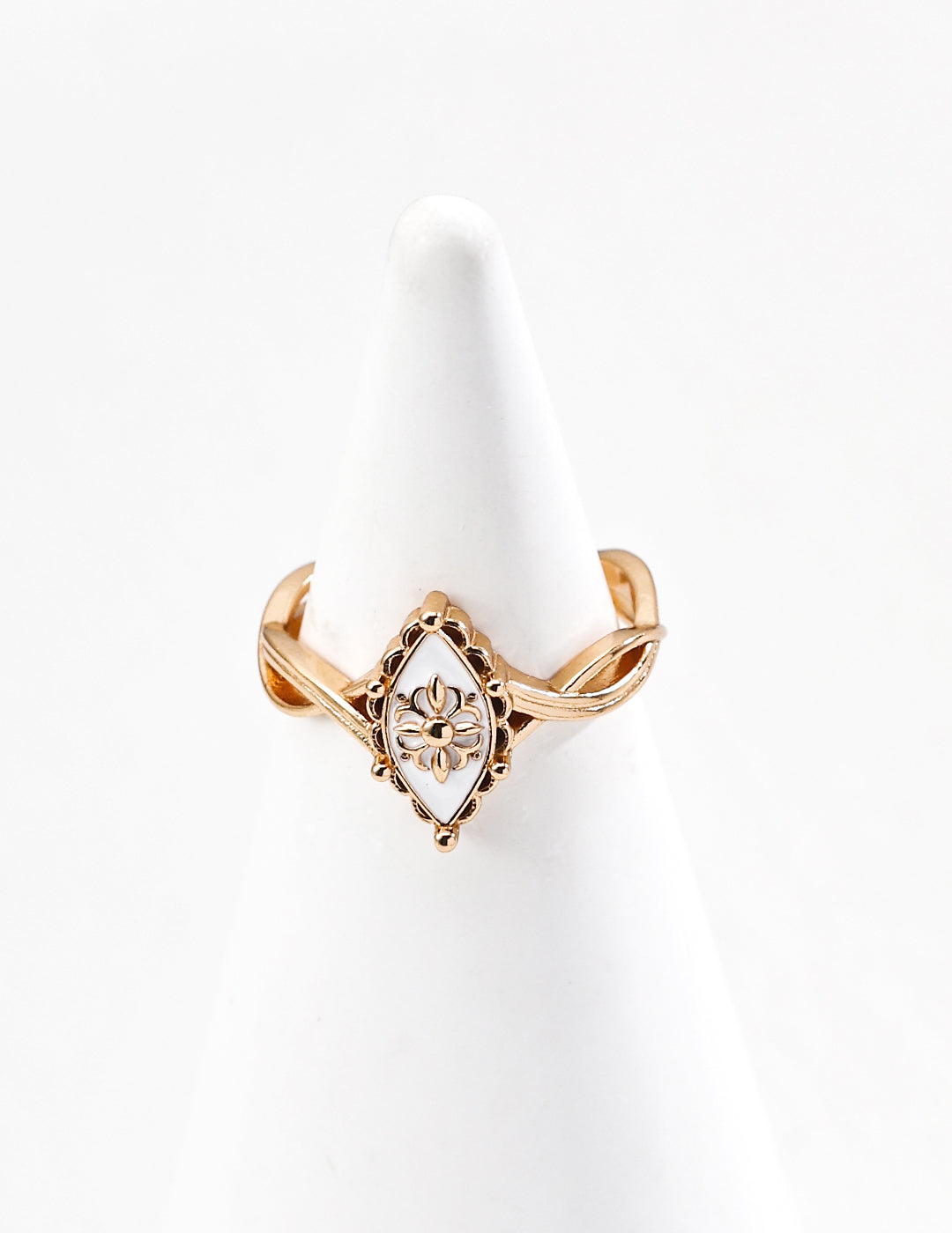 Ring mit Emaille-Blume in Antikgold (925 Silber)