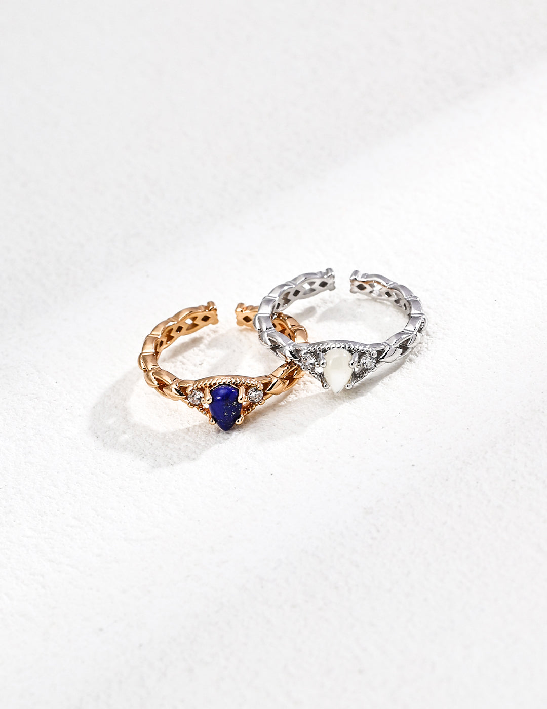Ring mit Lapislazuli oder Perlmutt-Herz & Zirkonia-Details