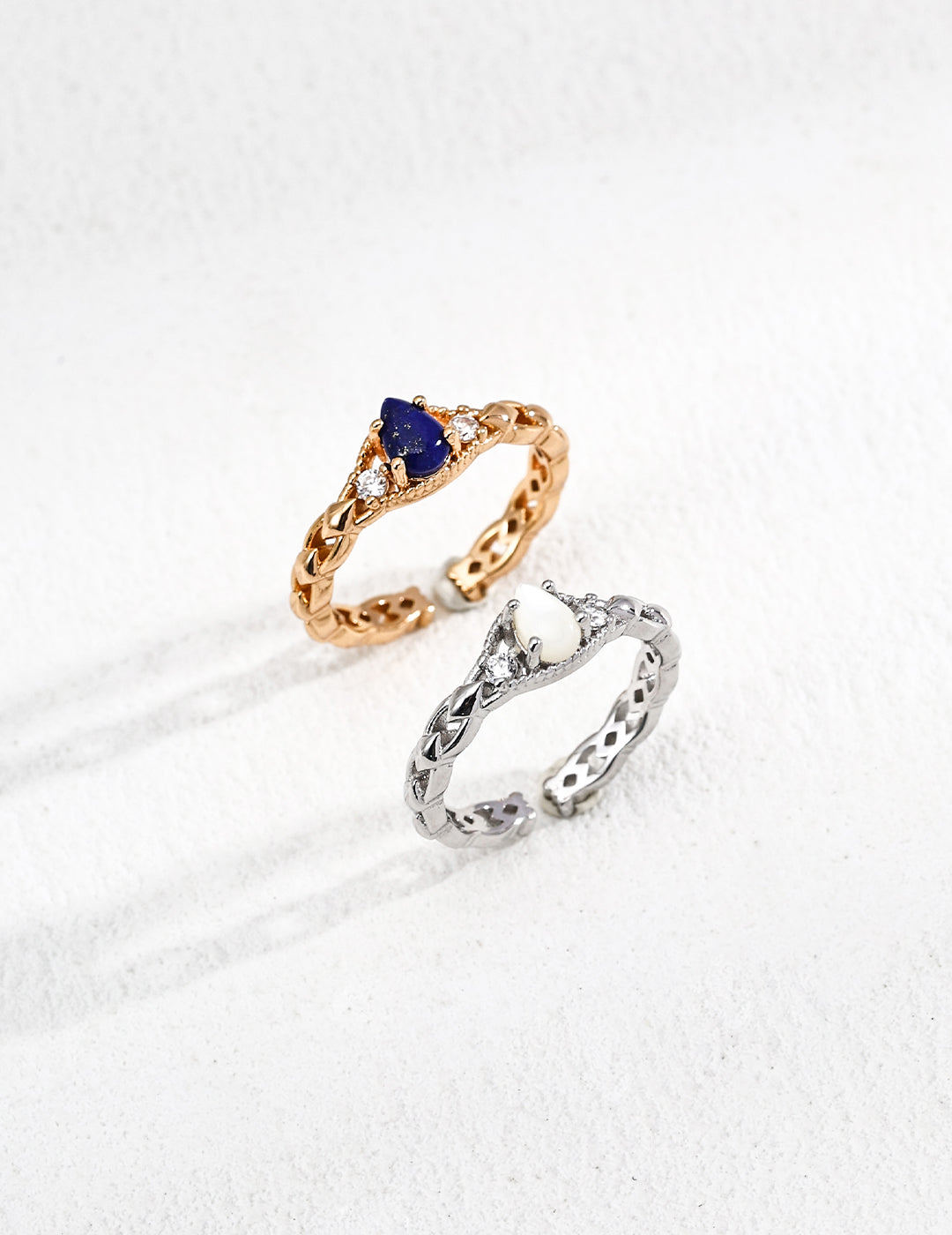 Ring mit Lapislazuli oder Perlmutt-Herz & Zirkonia-Details