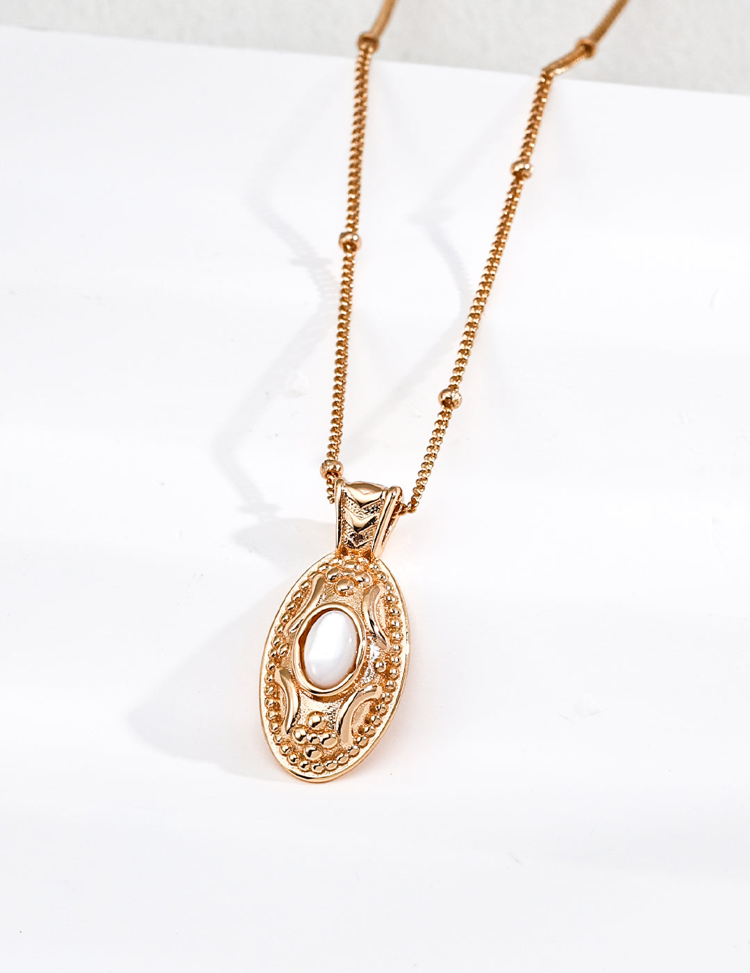 925er Silber-Kette mit echtem Perlmutt im Antik-Design