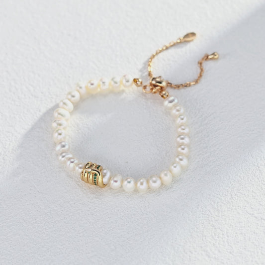 Perlenarmband mit Schlangen-Detail & Zirkonia