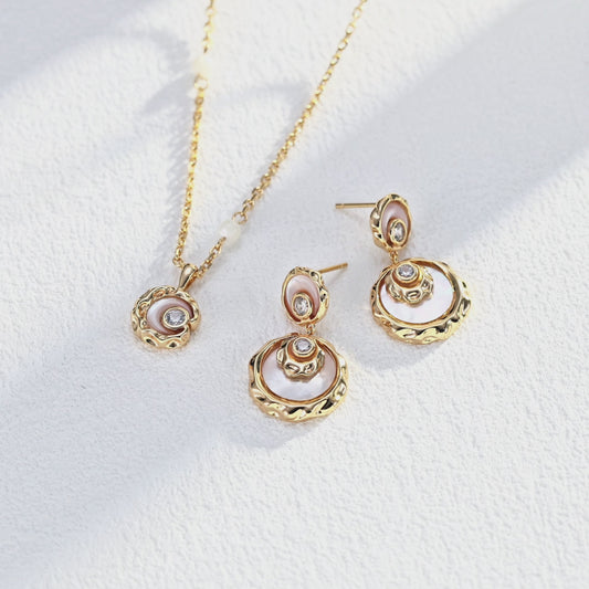 925-Silber Ohrstecker mit Perlmutt & Kristall – Antikgold oder Weißgold-Optik