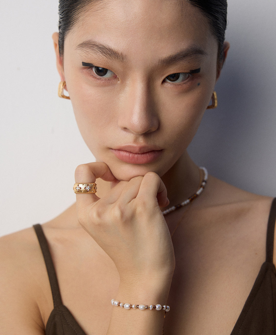 S925 Armband mit Naturperlen & Glasperlen in Antikgold