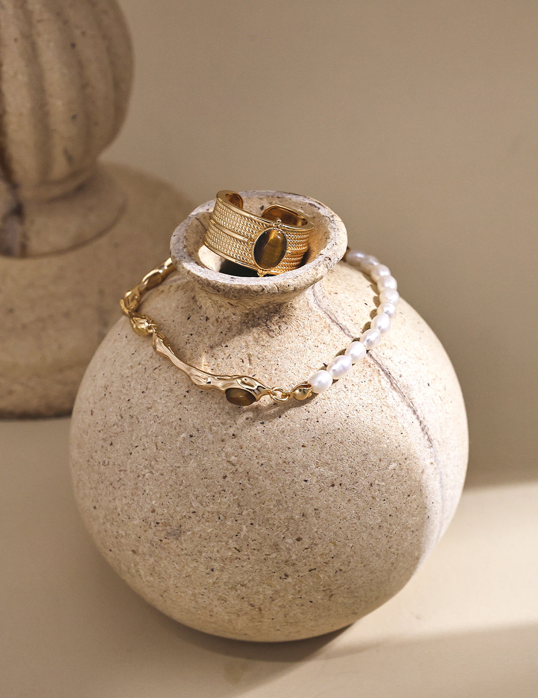 S925 Tigerauge-Ring mit Strukturband