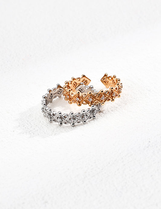 S925 Silberring mit Zirkonia – offenes Gitterdesign, verstellbar