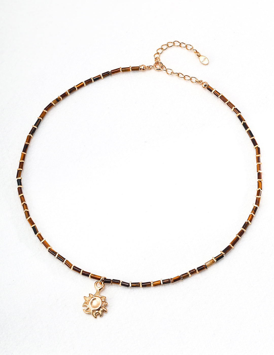 Tigerauge-Perlenkette mit Sonnenanhänger – 925 Silber