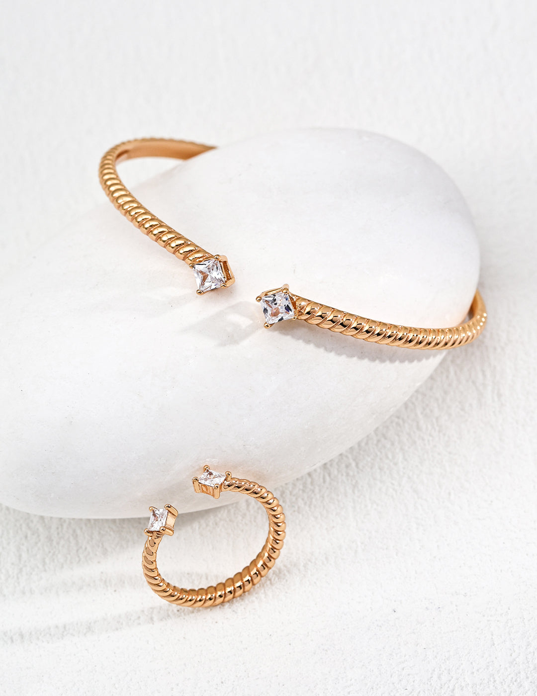 S925 Schmuckset mit gedrehter Seilstruktur & Zirkonia
