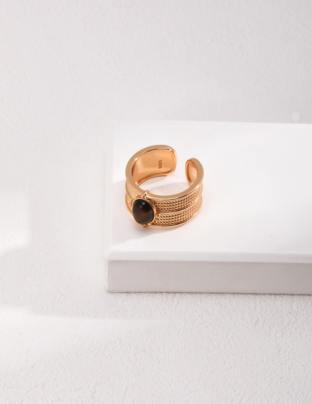 S925 Tigerauge-Ring mit Strukturband