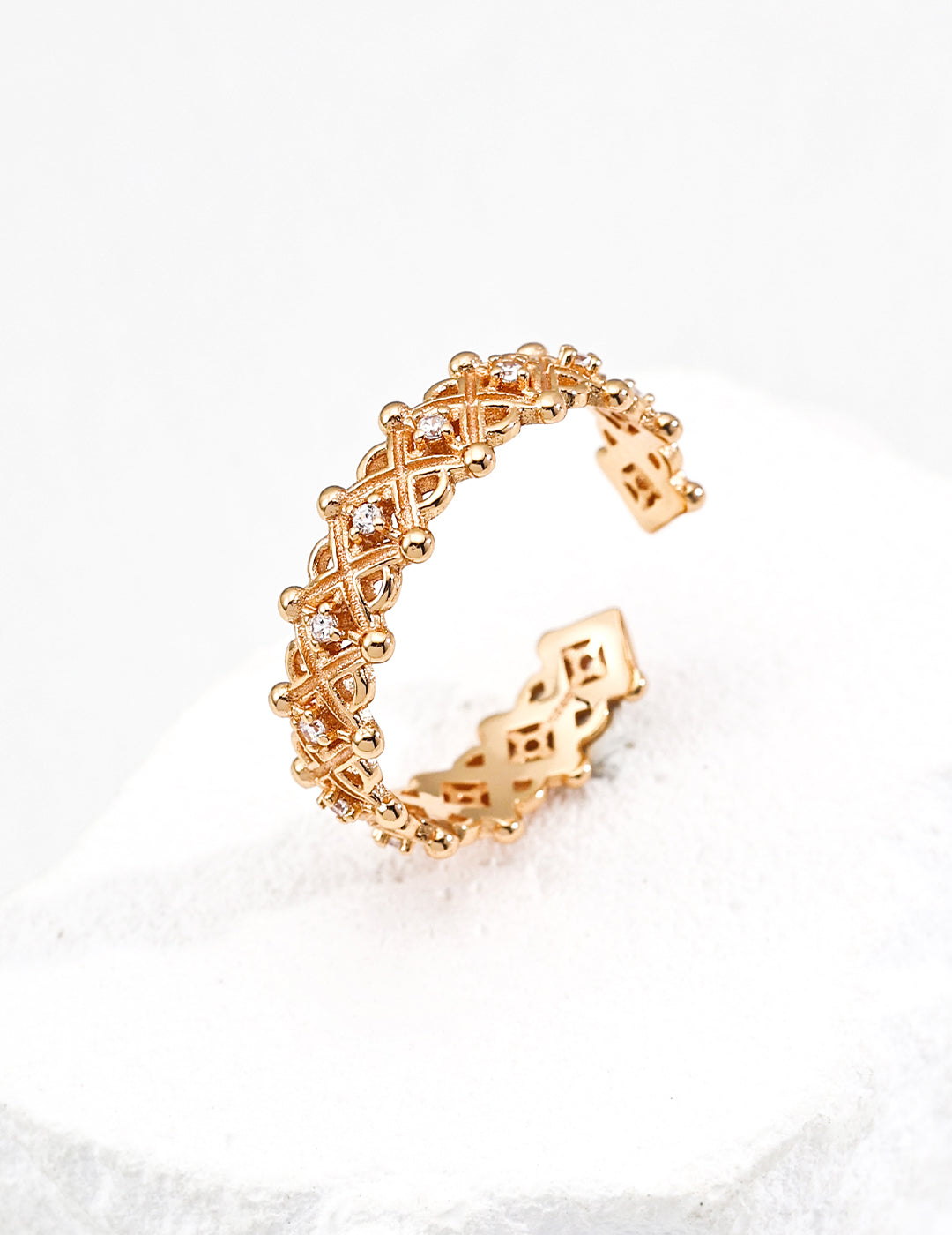 S925 Silberring mit Zirkonia – offenes Gitterdesign, verstellbar