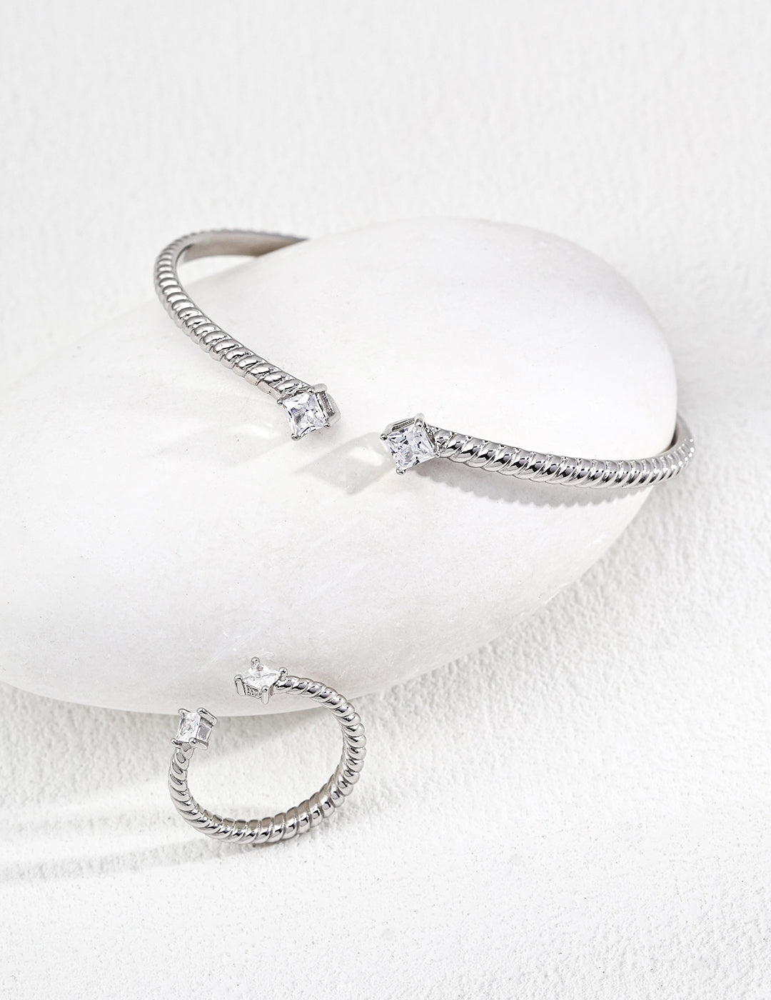 S925 Schmuckset mit gedrehter Seilstruktur & Zirkonia