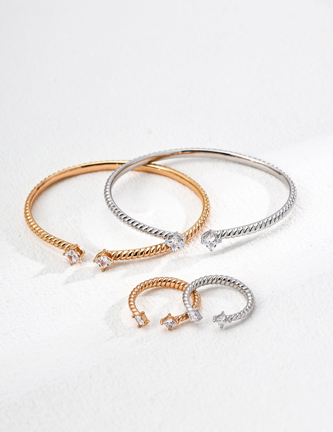 S925 Schmuckset mit gedrehter Seilstruktur & Zirkonia