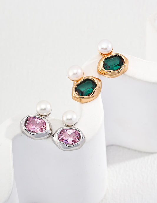 925er Silberohrringe mit Naturperle & farbigem Zirkonia