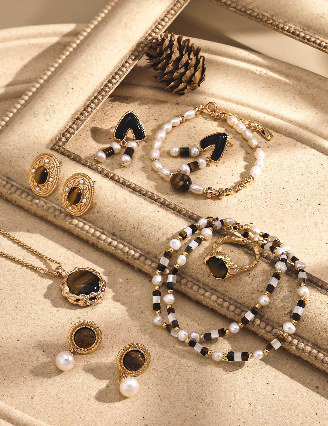 S925 Tigerauge-Ring mit Strukturband