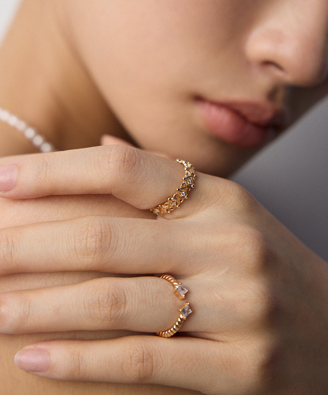 S925 Silberring mit Zirkonia – offenes Gitterdesign, verstellbar