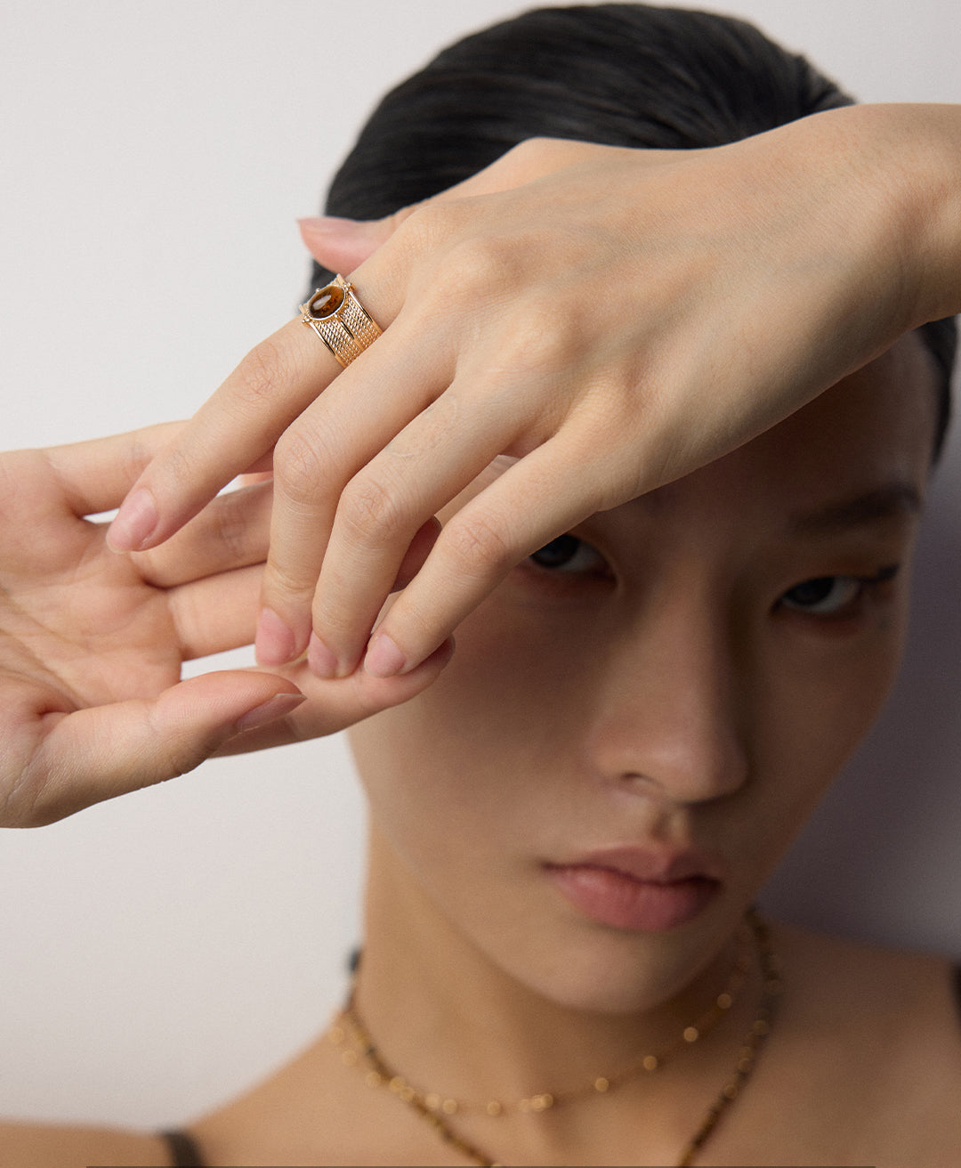 S925 Tigerauge-Ring mit Strukturband