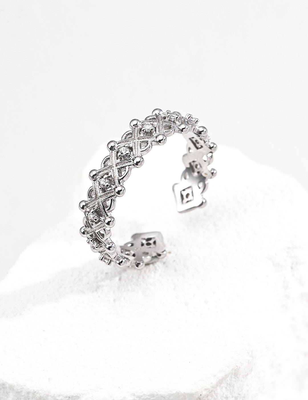 S925 Silberring mit Zirkonia – offenes Gitterdesign, verstellbar