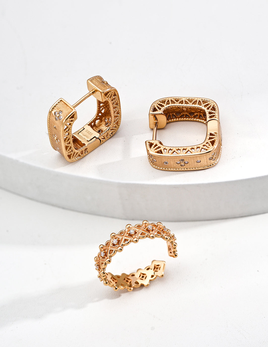 S925 Silberring mit Zirkonia – offenes Gitterdesign, verstellbar