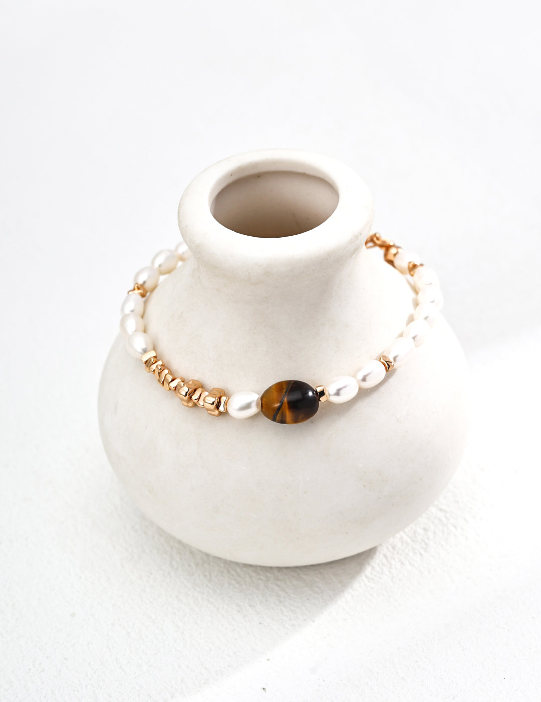 S925 Armband – Tigerauge & Süßwasserperlen